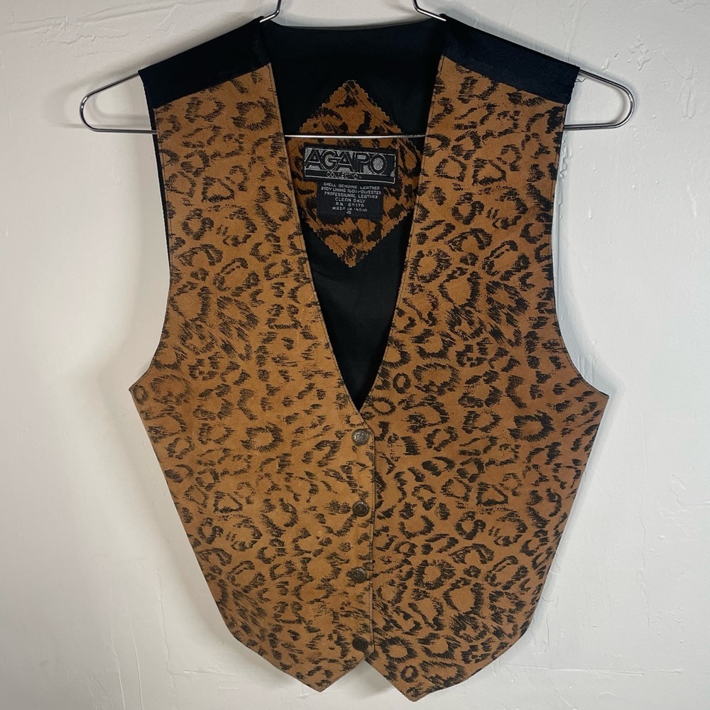Vintage Western Leather Animal Print Vest​